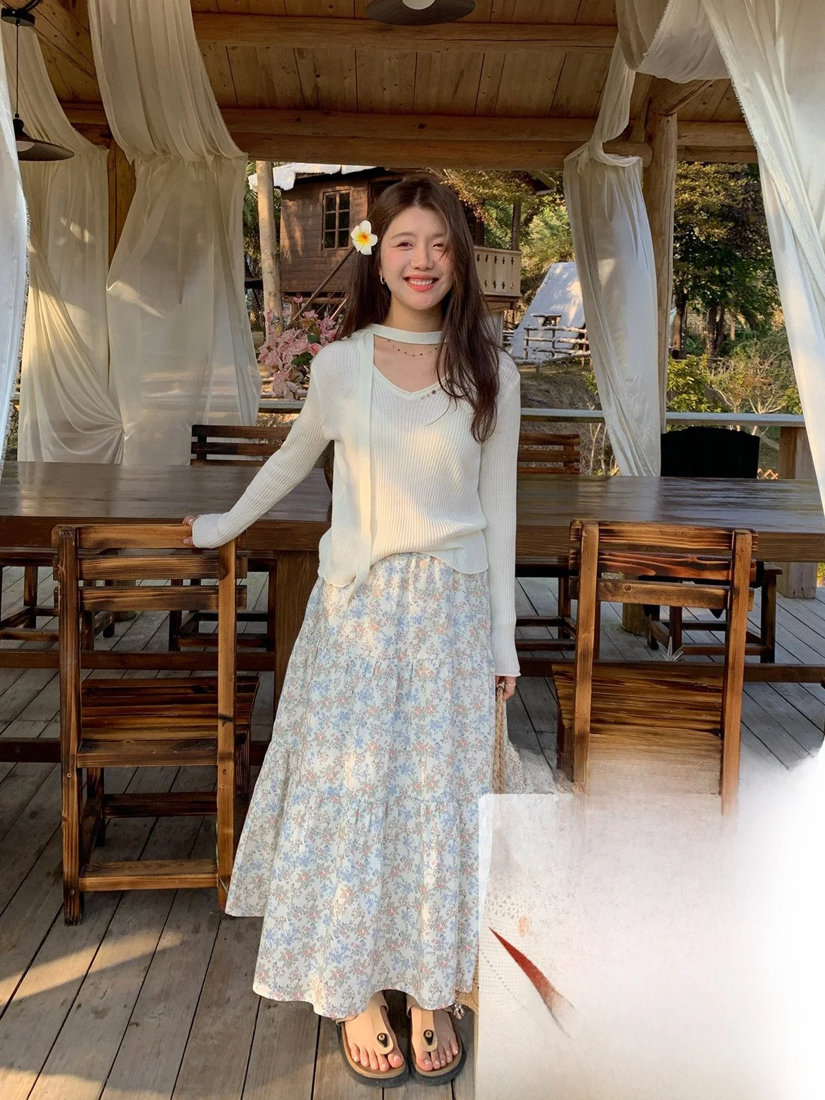 

Sisilyon Floral Patchwork A-Line Skirt Women's Spring Summer Vacation Style Comfortable Cotton High Waist Cake Skirt