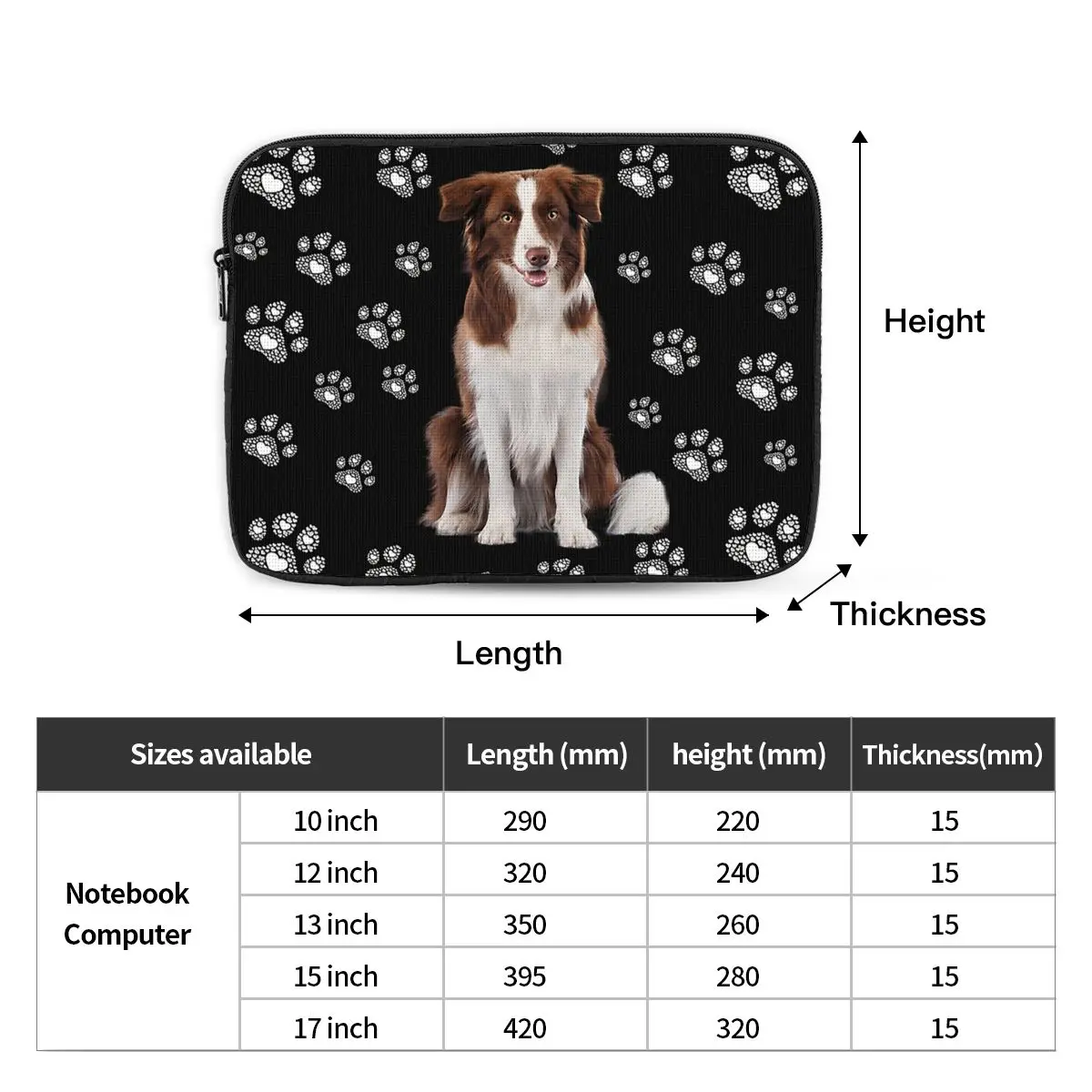 Border Collie Notebook Laptop Bag Case Pouch 10 12 13 15 17 Inch For Macbook Air Pro Tablet Shockproof Case Bag