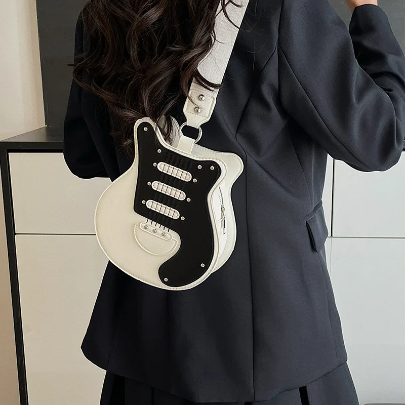 Guitar Shaped Shoulder Bag for Women Fashion PU Leather Crossbody Sling Bags Girls Small Chic Handbag Purse Female Creative Gift