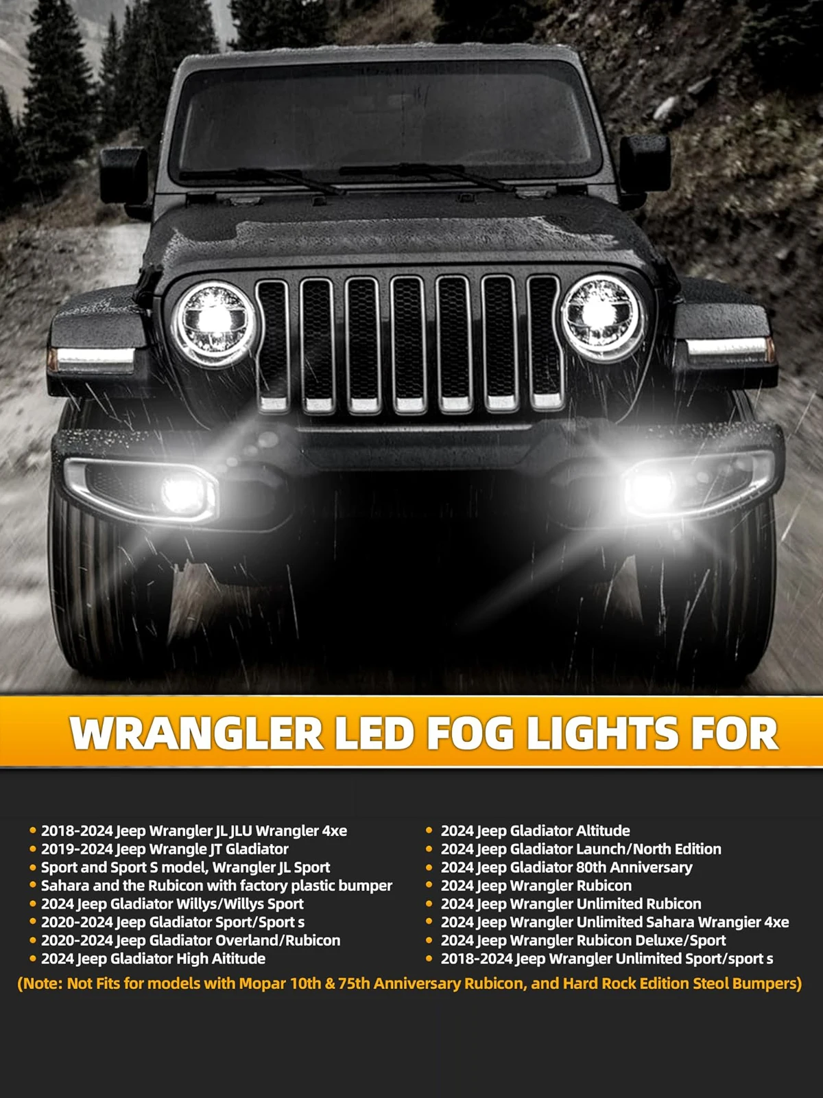 4 Inch LED Fog Lights Front Bumper Driving Lights Compatible with Jeep WranglerJL/JLU 2018-2024 & Gladiator JT LED Warning Light