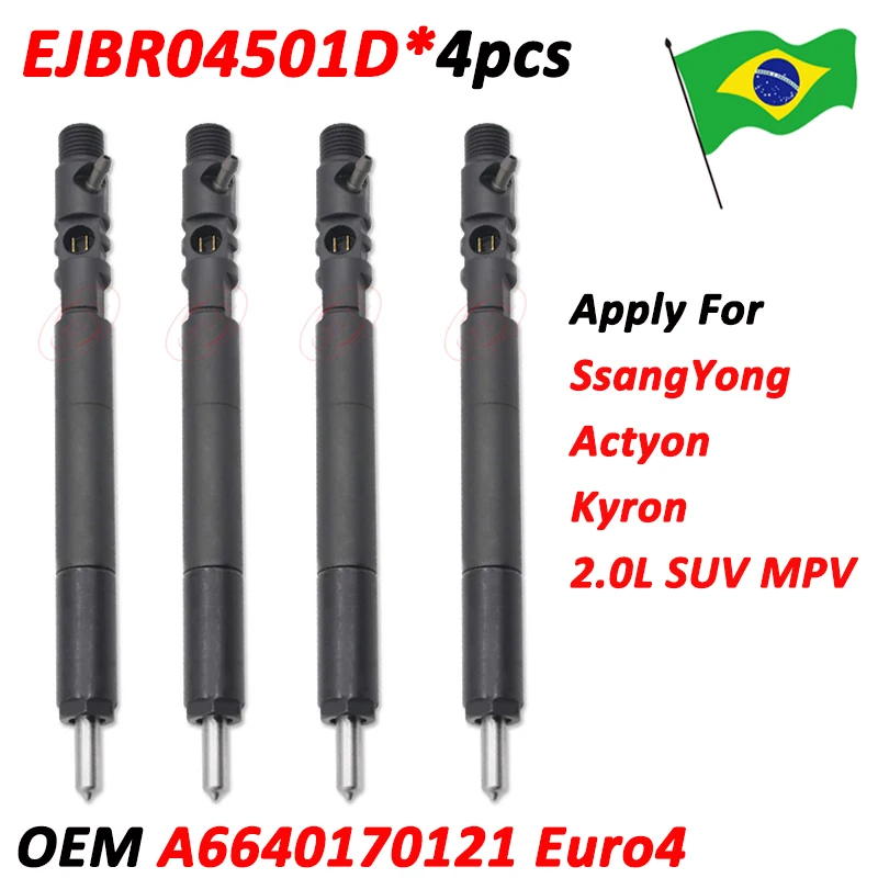 4pcs EJBR04501D New Diesel Injector A6640170121 Spray Bico Nozzle EJB R04501D for SsangYong Actyon Kyron 2.0L 4501D Euro4