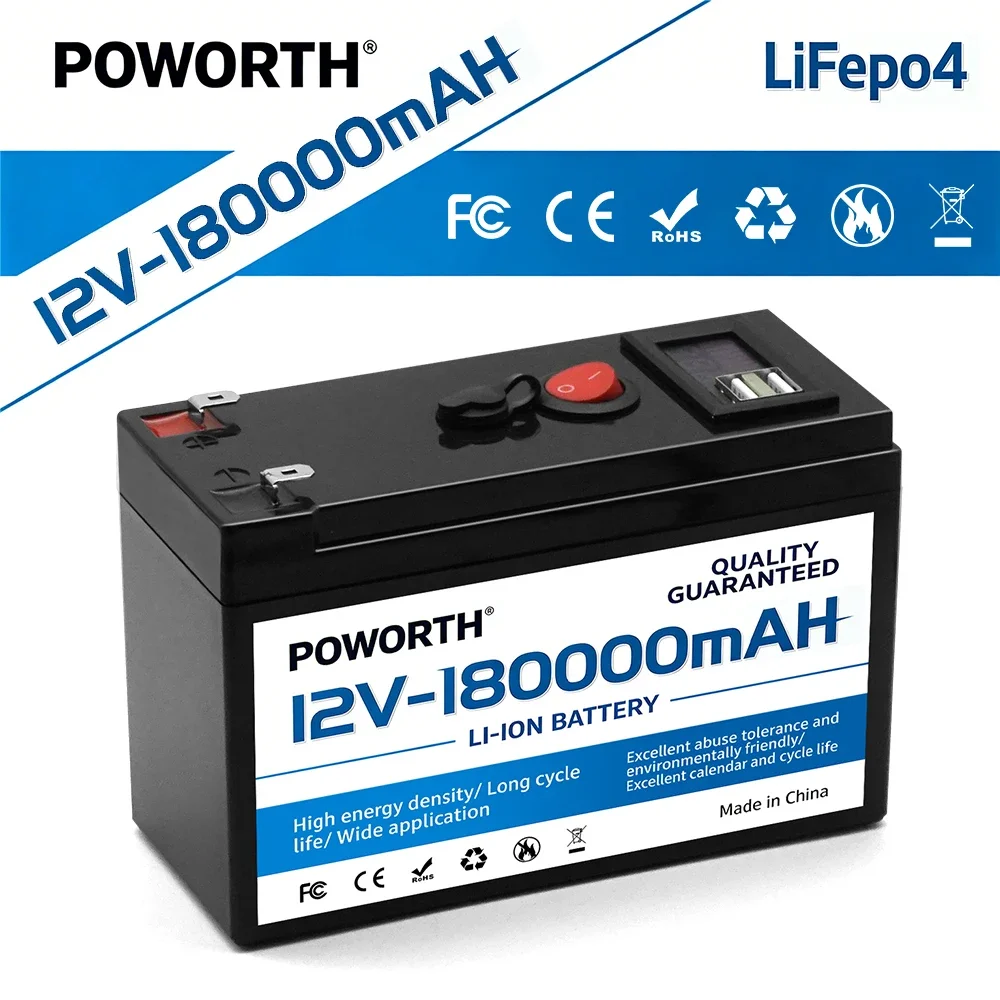 بطارية ليثيوم 12 فولت بطارية LiFePO4 بقدرة 180 أمبير مع BMS ذكي - مثالية للطاقة الشمسية والمركبات الترفيهية والبحرية وتخزين الطاقة المنزلية خارج الشبكة