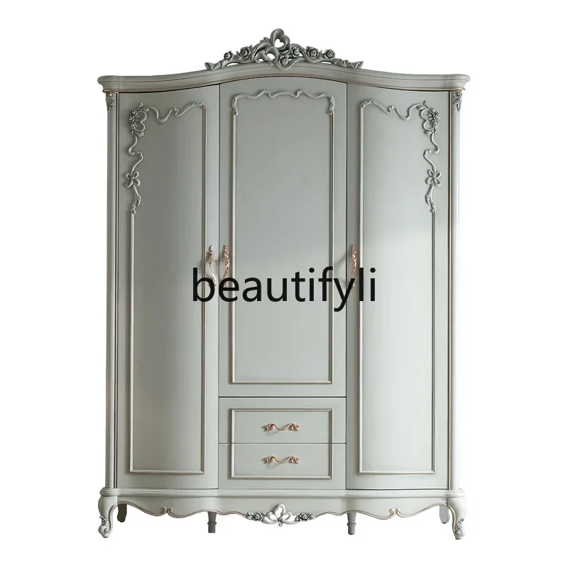 

French solid wood 1.6 meters three-door wardrobe locker