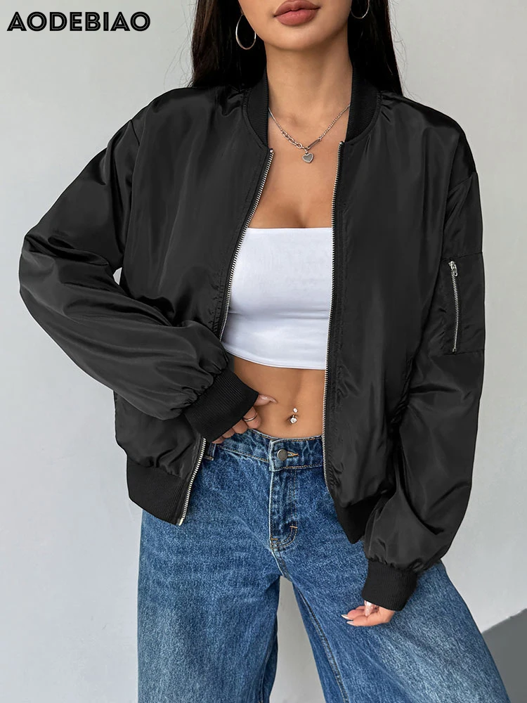 معطف نسائي من AODEBIAO يحافظ على الدفء بأكمام طويلة وسحابات عصرية وسترة صوفية للخريف والشتاء معطف أسود غير رسمي ملابس خروج للسيدات #6