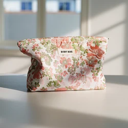 New Women's Makeup Bag, Pink Flowers, Large-capacity Storage Bag, Double-layer Inner Tank Bag, Commuter Toiletry Bag