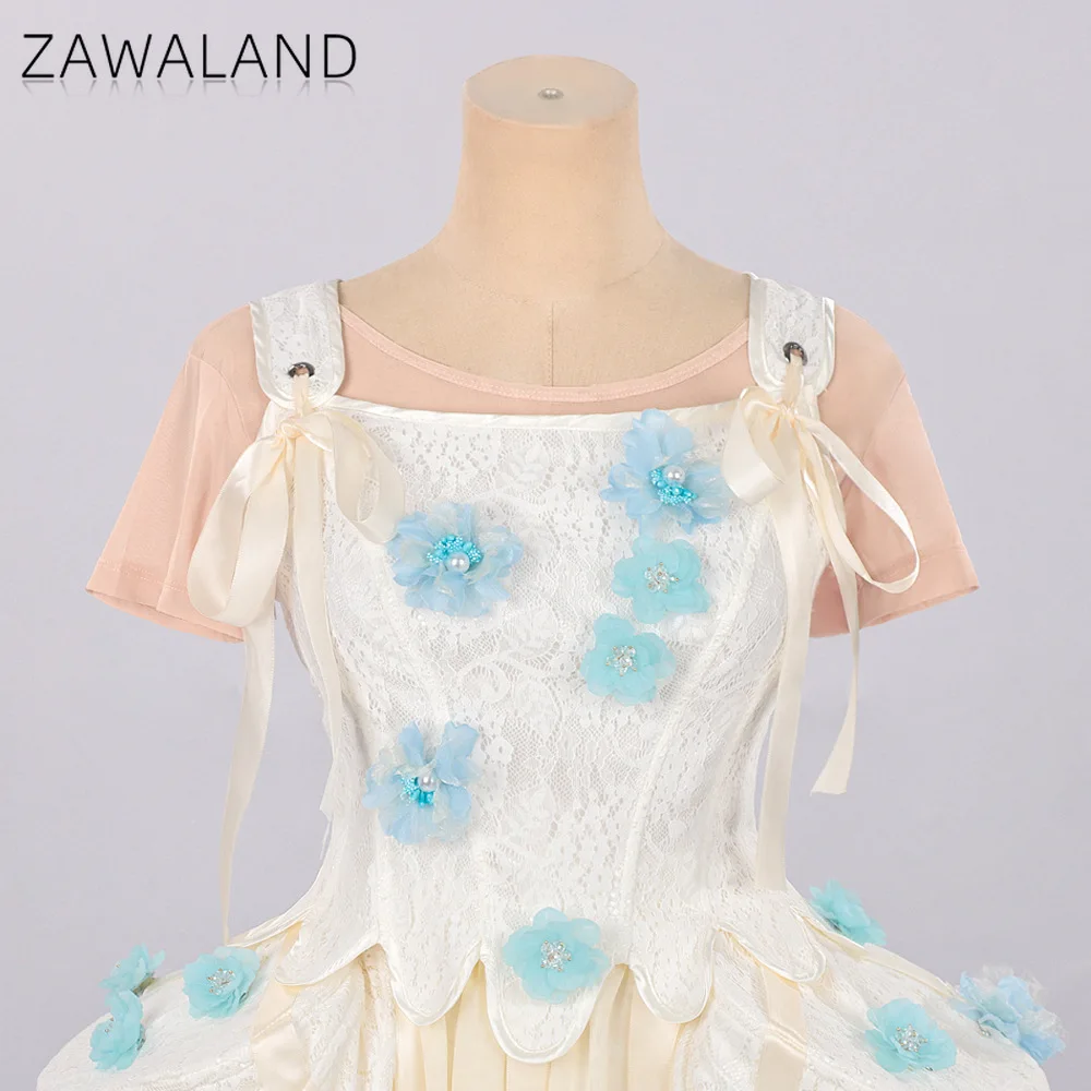 Enid Sinclair Cosplay Costume Beige Full Dress with Blue Florals TV Series Role Play Dresses Woman Comic-con Performance Outfits