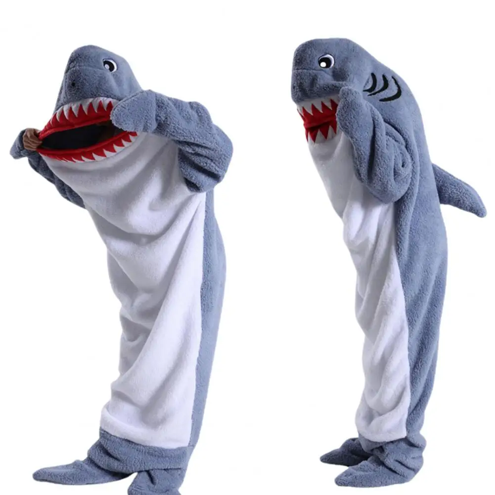 Sleeping Bag Shark-shaped Flannel Sleeping Bag for Family Outings Sleepovers Adult Children's Cosplay Wearable Blanket Onesie