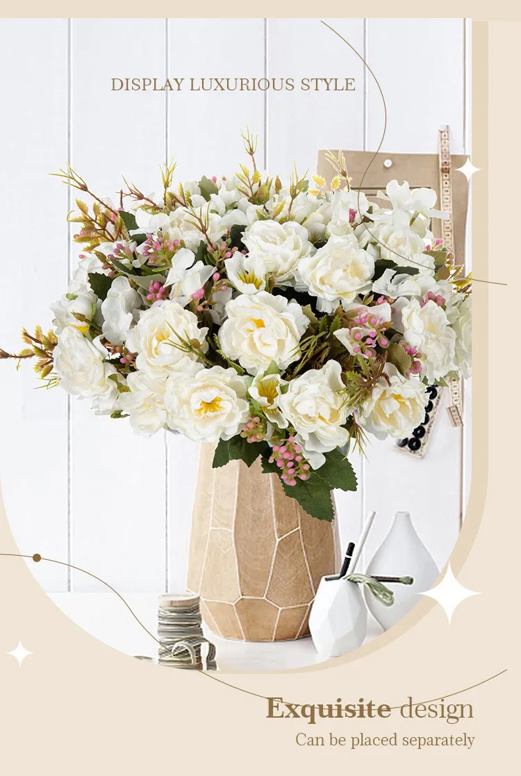 Künstliche Blumen aus Seide, Pfingstrosen, Rosen, Hochzeits-Brautstrauß, Festival-Dekoration, Heimdekoration, Gartenkranz, Bogen, Wanddekoration, DIY-Geschenkdekorationen – Detail 1