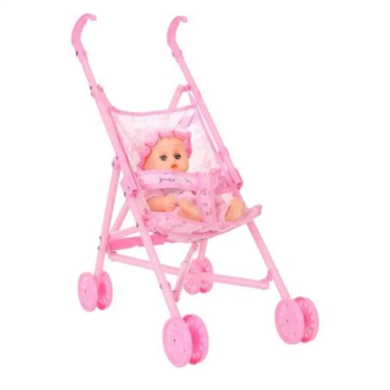 Pink Infant Doll Foldable Stroller Carriage Portable Frame With Doll For 12 Inch Doll Mini Stroller Lightweight Kids Toys Gift