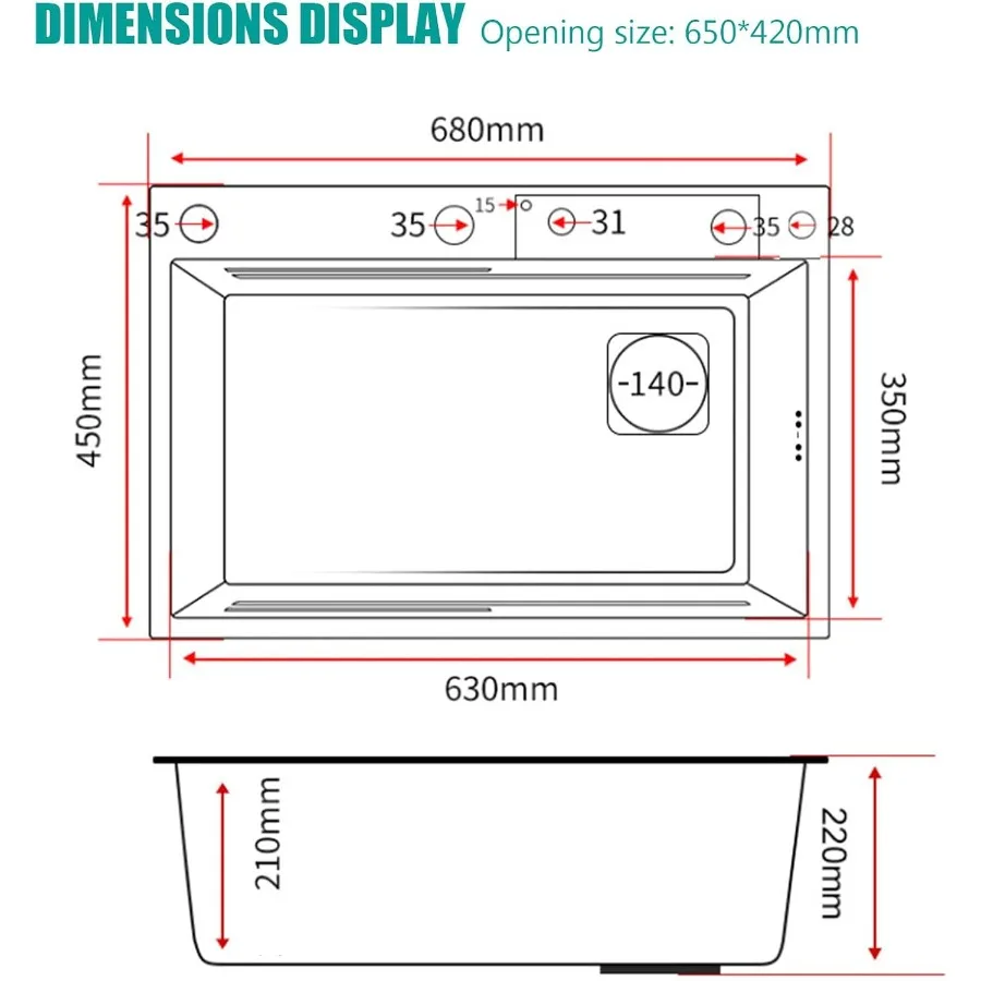 Stainless Steel Undermount Kitchen Sink With Pull-Out Faucet and Pressurized Cup Washer for Modern Kitchen 68x45x20cm Gold Fini