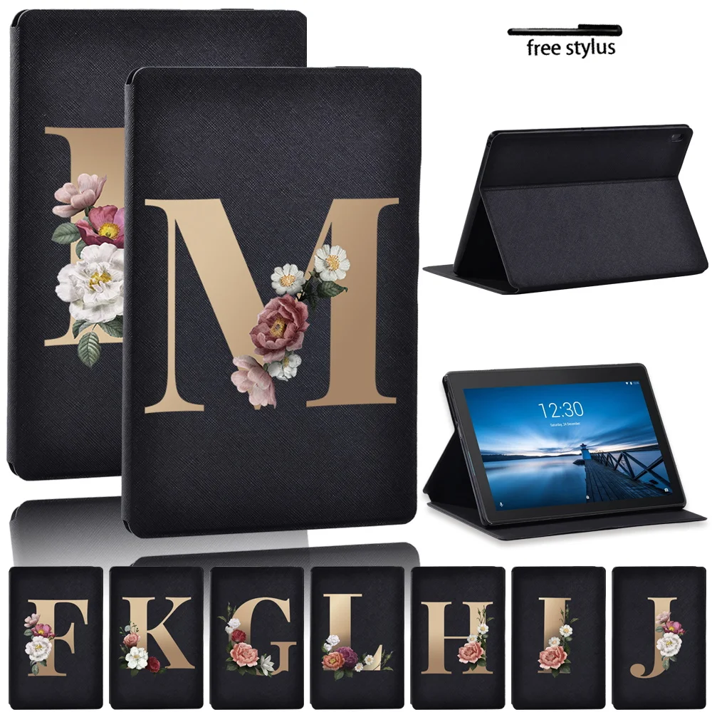 Tablet Case for Lenovo Tab M10 FHD Plus TB-X606F/X/Tab E10 /Tab M10 TB-X605F/X505 10.1 Gold Letter Pattern Stand Case Pu Leather