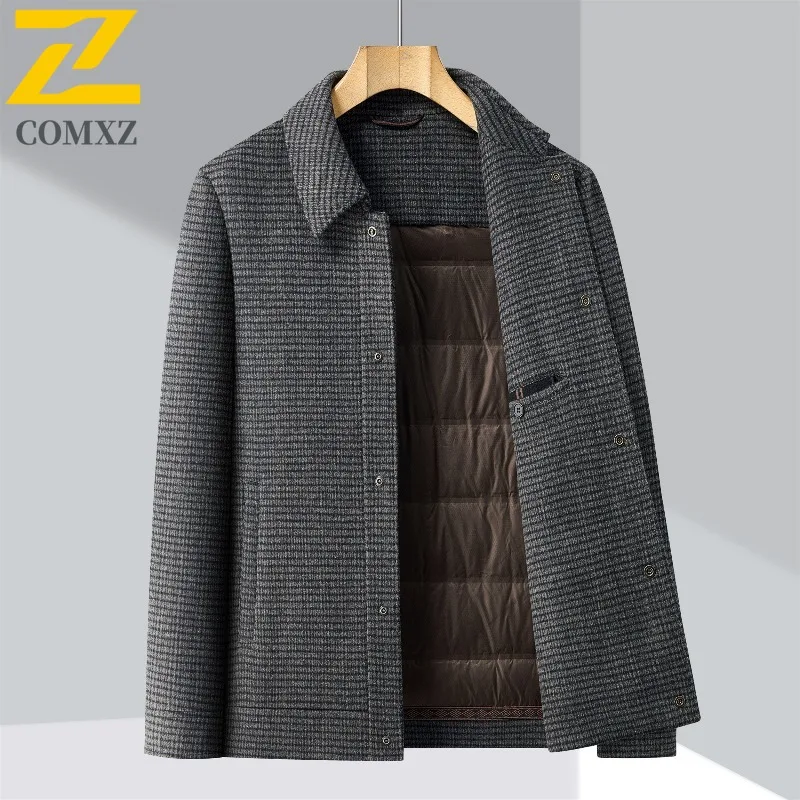 

COMXZ Men Down Jacket High Quality Lapel Outdoor Work Thickened Parka Business Casual Anti-Pilling Lightweight Winter Wool Coat