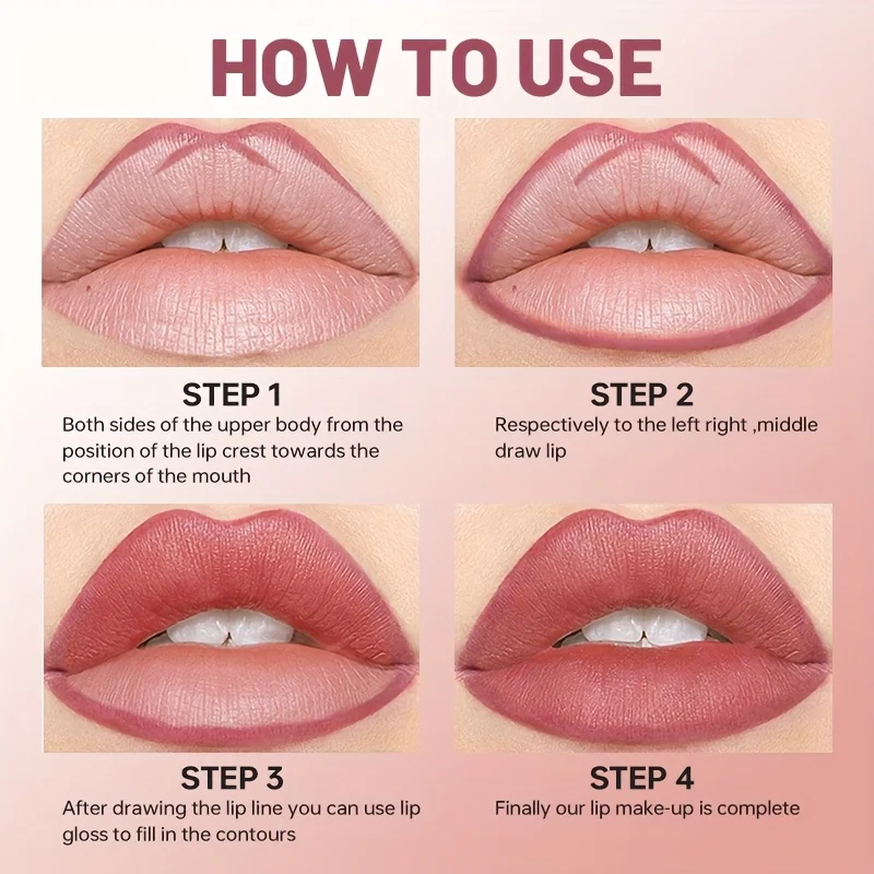 مجموعة ملمع شفاه قلم تحديد الشفاه - تدوم طويلاً، مرطب، خفيف الوزن، لون عاري طبيعي، ملمع شفاه مخملي غير لاصق مقاوم للماء