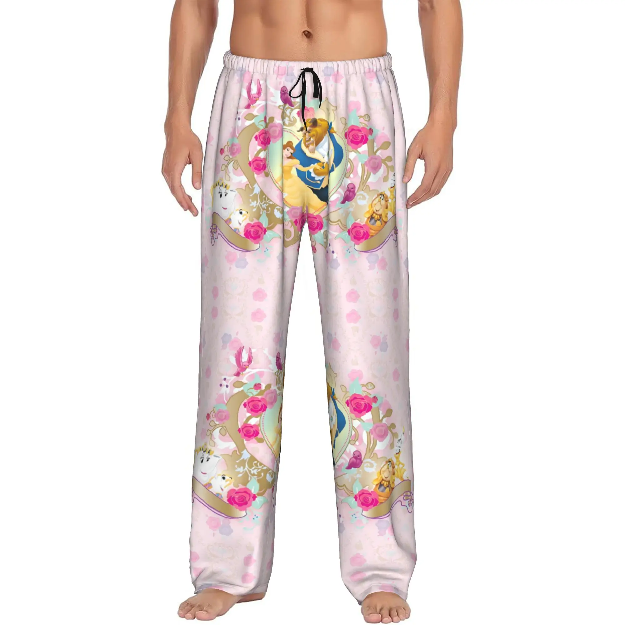 Custom Print Beauty And The Beast Pajama Pants Men  Sleep Sleepwear Bottoms with Pockets