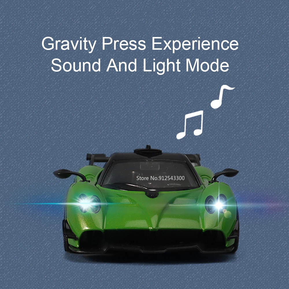 Scala 1:32 Huayra R GT3-RS Modello di auto sportiva Giocattolo Suono Luce Tirare indietro Porte aperte Modelli di auto da corsa Hobby Ornamenti Regali