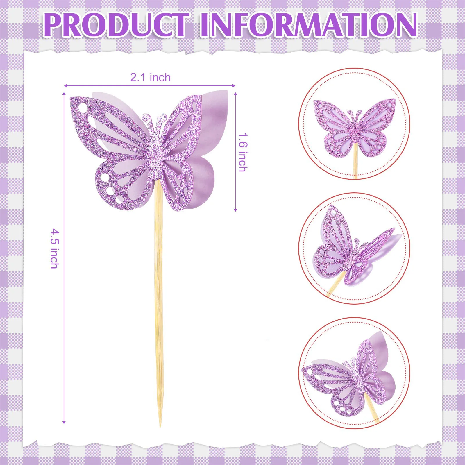 Butterfly Cupcake Toppers Assembled Double Layer Cupcake Topper 3D Glitter Cupcake Topper Butterfly Cocktail Pick Decoration