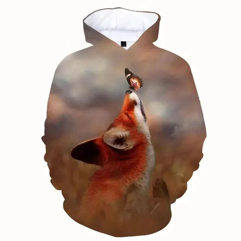 Autumn Winter Fox Animal 3D Print Hoodies Women Men Fashion Long Sleeve Hooded Sweatshirts Streetwear Pullovers Female Clothing