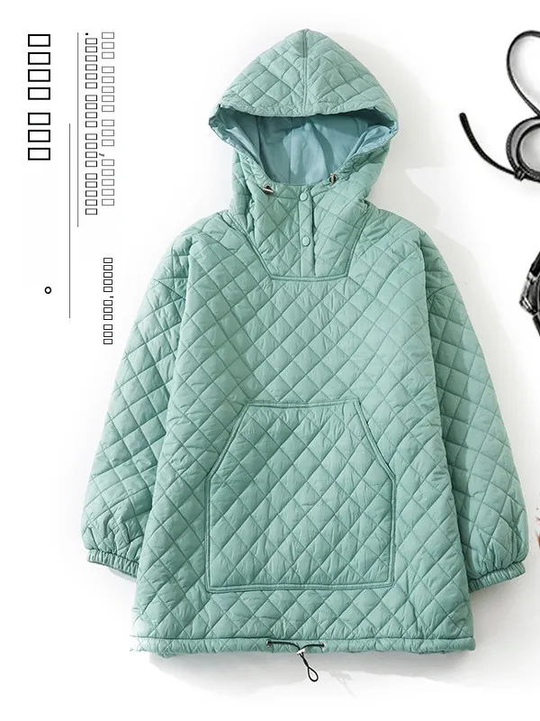 

Loose Large Size Hoodie Sweatirt Lightweight Cotton down Jaet Women's Autumn Winter Warm Cotton Outerwear Pure Color