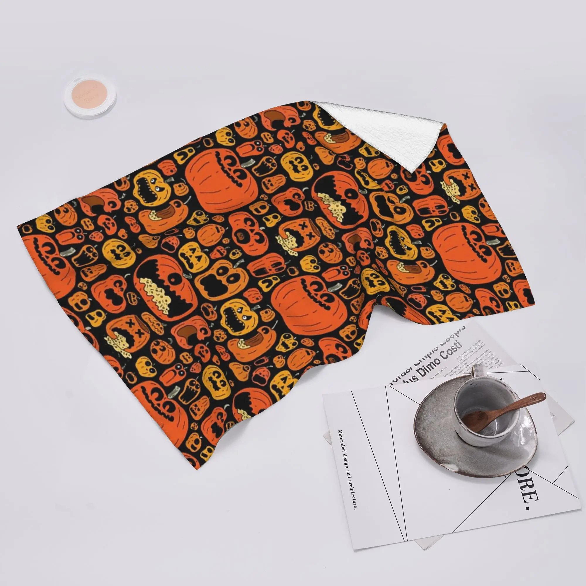 Custom Ghost Pumpkin Halloween Soft Face Towel Quick Dry Pool Bath Cotton Towels Absorbent Quick