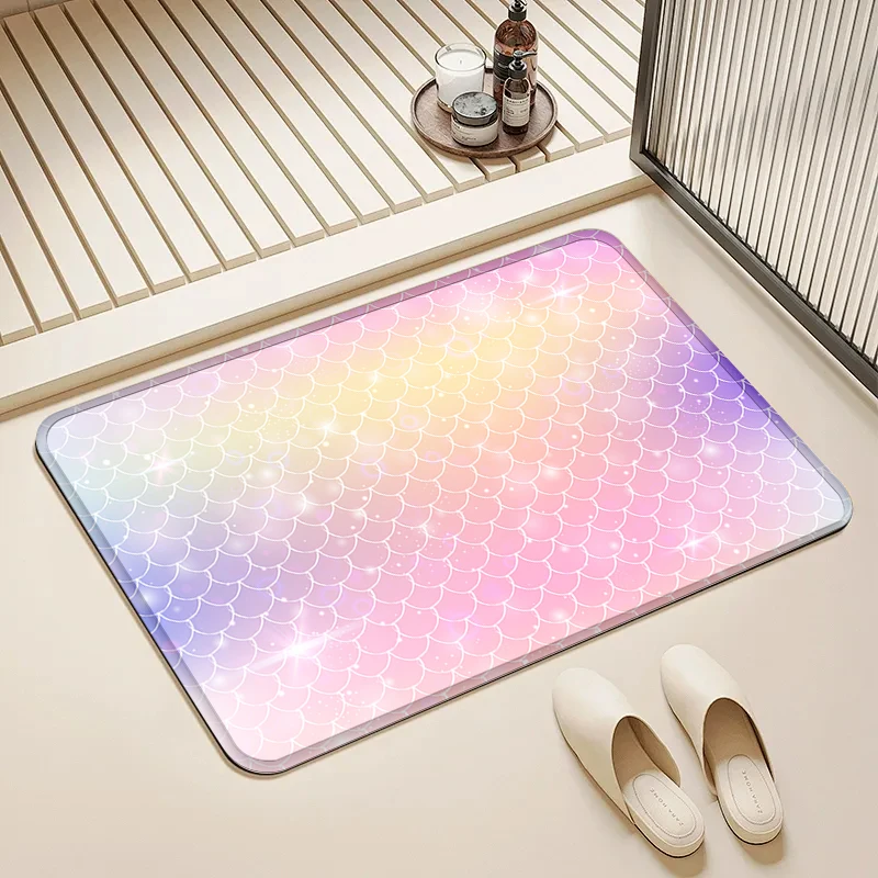 

Pastel Mermaid Scale Door Mat Non-Slip Absorbent Floor Rug for Home Bathroom Kitchen Decor