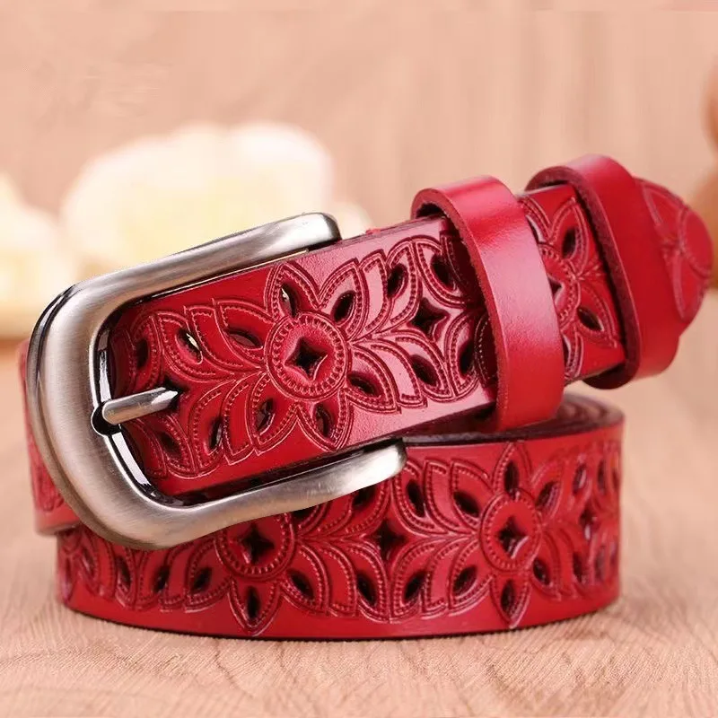 ZLY 2024 New Fashion Belt Men Women 115CM Casual PU Leather Alloy Metal Pin Buckle Hollow Carved Patterns Luxury Versatile Belt