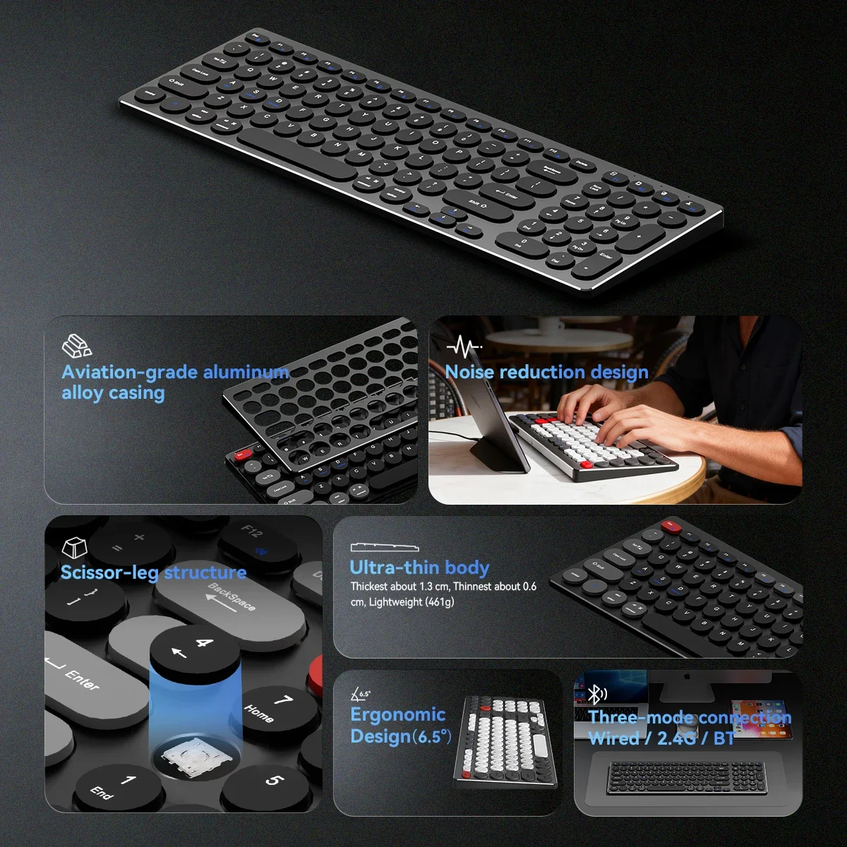 GULIAN KB-M018 Aluminum Alloy Keyboard Ultra-thin Tri-mode Keyboard Scissor-switch Mechanism Comfortable Typing Experience