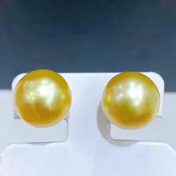1PC Huge AAA 11-12mm Natural south sea genuine gold loose pearl earrings