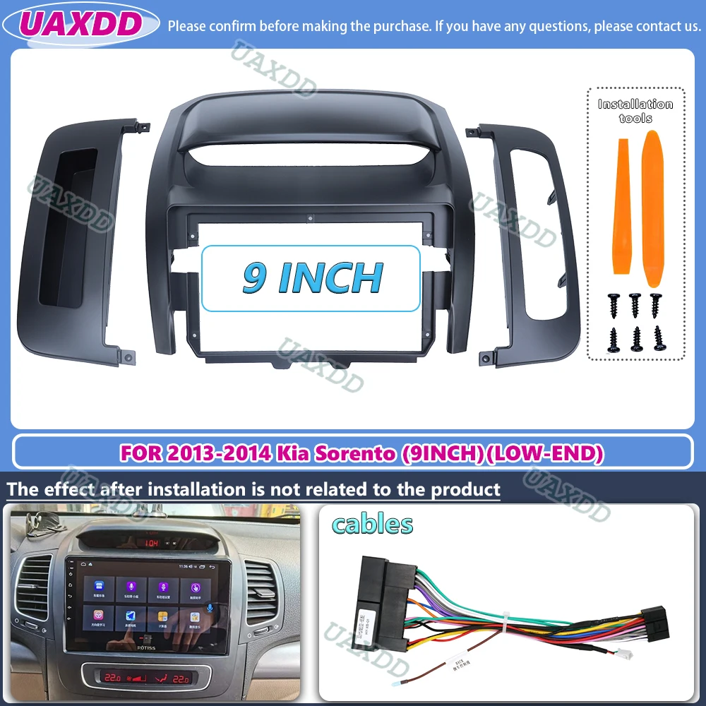 9inch Car Radio Fascia for Kia Sorento 2013-2014 Special Dash Trim Kit Frame Panel GPS Navigation Refitting cable video harness