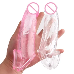 Male Penis Sleeve Extender Enlargement Cock Rings Delay Ejaculation Reusable Silicone Dick Glans Cover Sex Toys for Man Couple