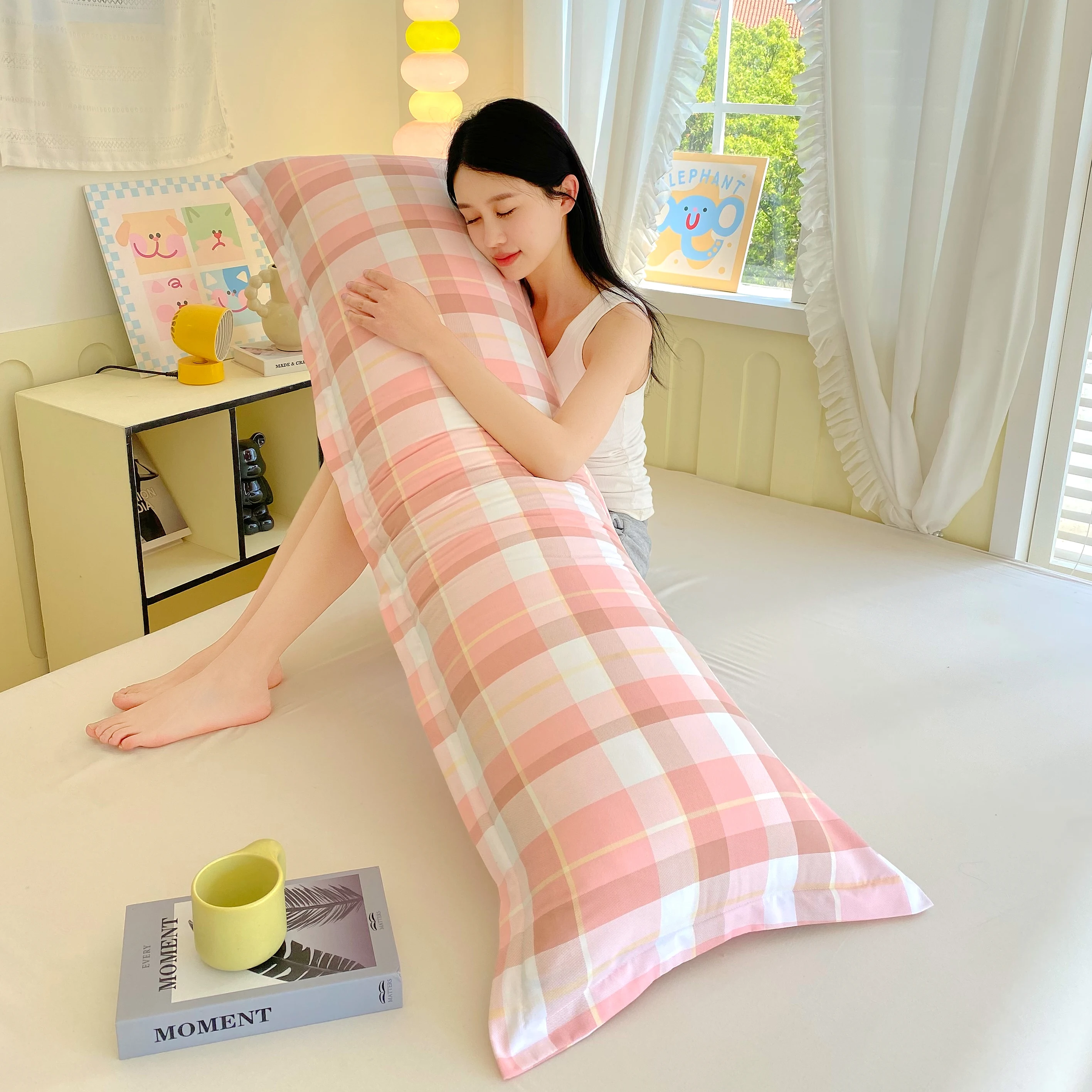 A striped washable double pillowcase, extra-long pillow cover (insert not included)Suitable for all seasons