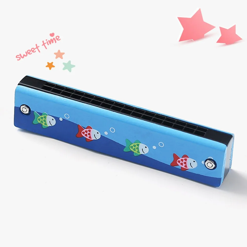 1pc 16 Holes Cartoon Wooden Harmonica Mouth Organ Kids Music Instrument Educational Replacement Toy Children Gift Universal