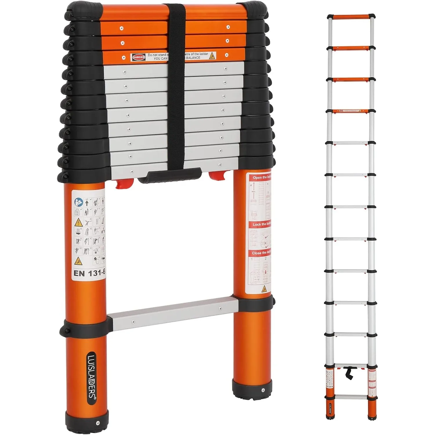 Telescoping Ladder Multi-Use Telescopic Extension Ladder One-Button Retraction Anti-Pinch & Anti-Slip 330Lb Capacity(12.46 Feet)