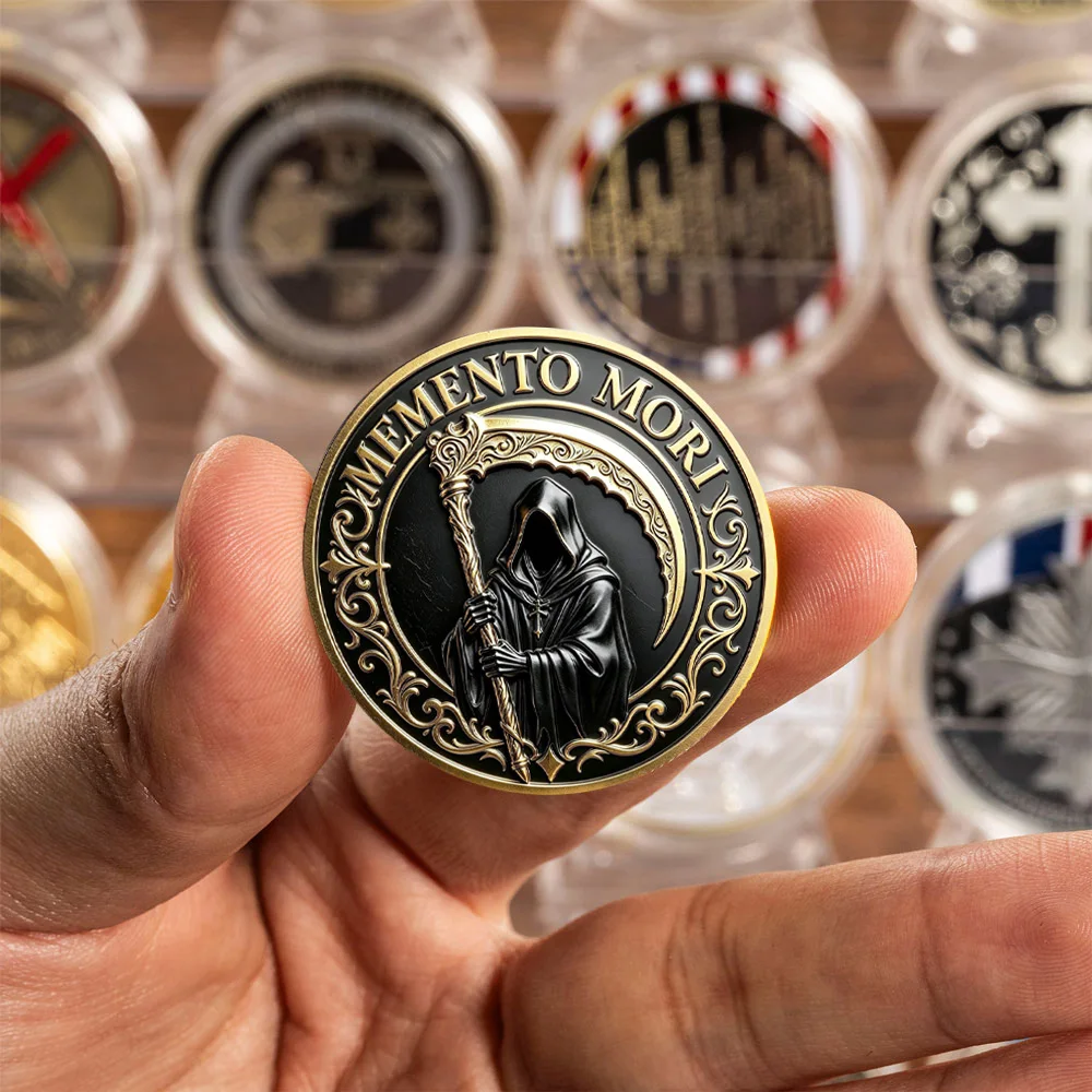 Memento Mori Carpe Diem Grim Reaper Hourglass Gold Plated Metal Coin Stoicism Collectible Commemorative Coin Gift view 5