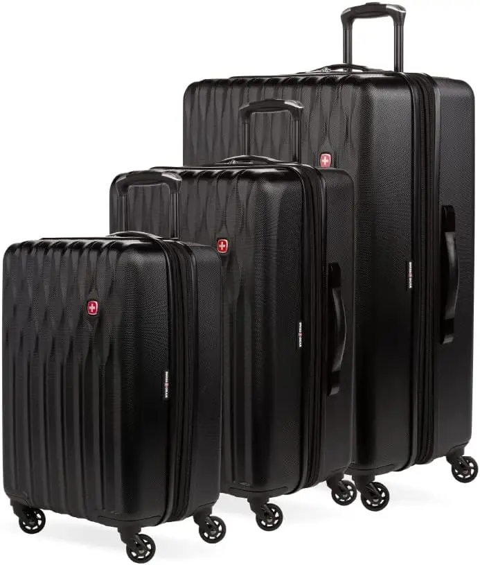 8018 Expandable Luggage Set Hardside Spinner Wheels, Black, 3-Piece Set (20/24/27)