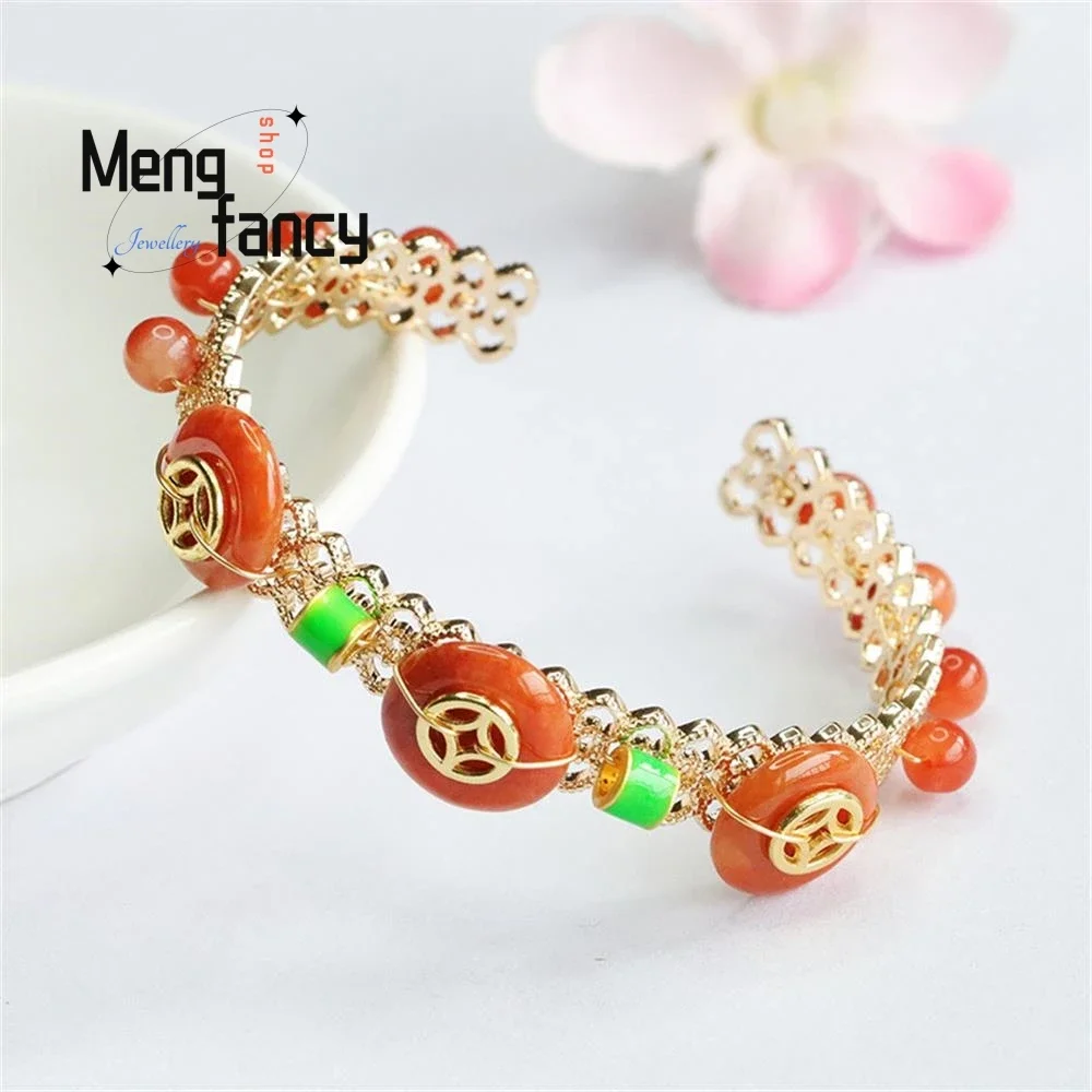 Natural Jadeite Red Fei Fortune Peace Buckle Bangle Exquisite High-grade Elegant Luxury Quality Jewelry Couple Fine Holiday Gift