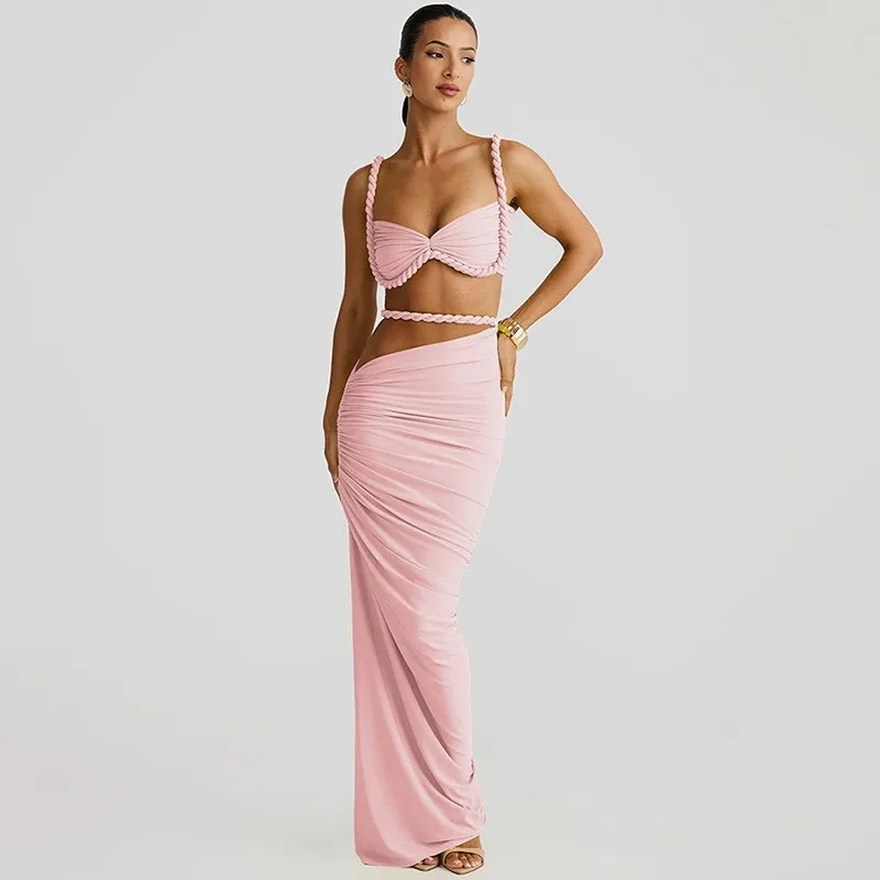 2026 Swimsuit For Women New Summer Style Sexy Backless Halter Neck Strap Hip-covering Skirt Two-piece Beach Resort Style Bikinis