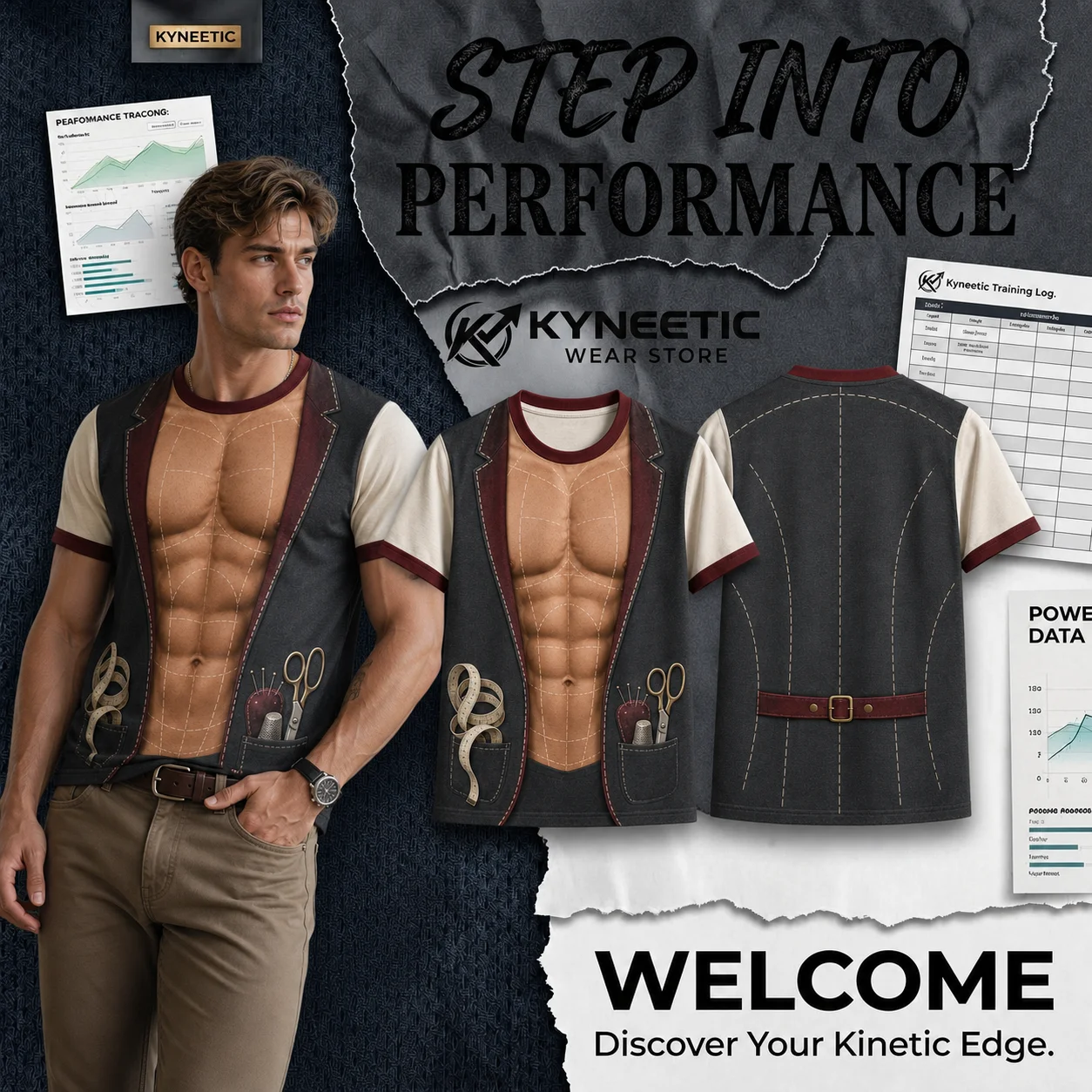 Funny Muscle Artisan Print Parent-Child O-Neck Short Sleeve T-Shirt Fake Abs Florist Tailor Cosplay Halloween Costume Party Tees