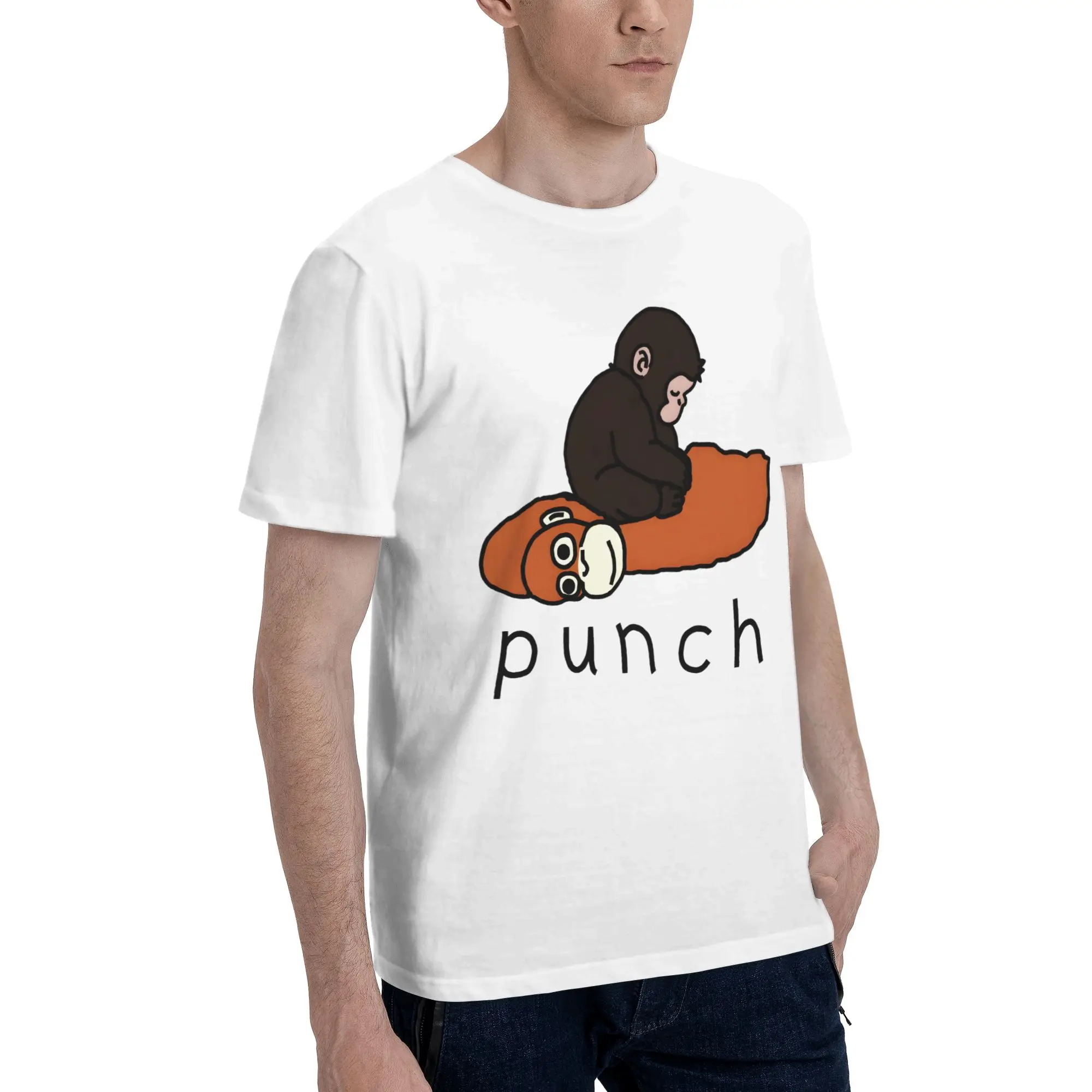 Punch Monkey Cute T Shirts Men Pure Cotton Vintage T-Shirt Round Neck  Tees Short Sleeve Clothing Gift Idea