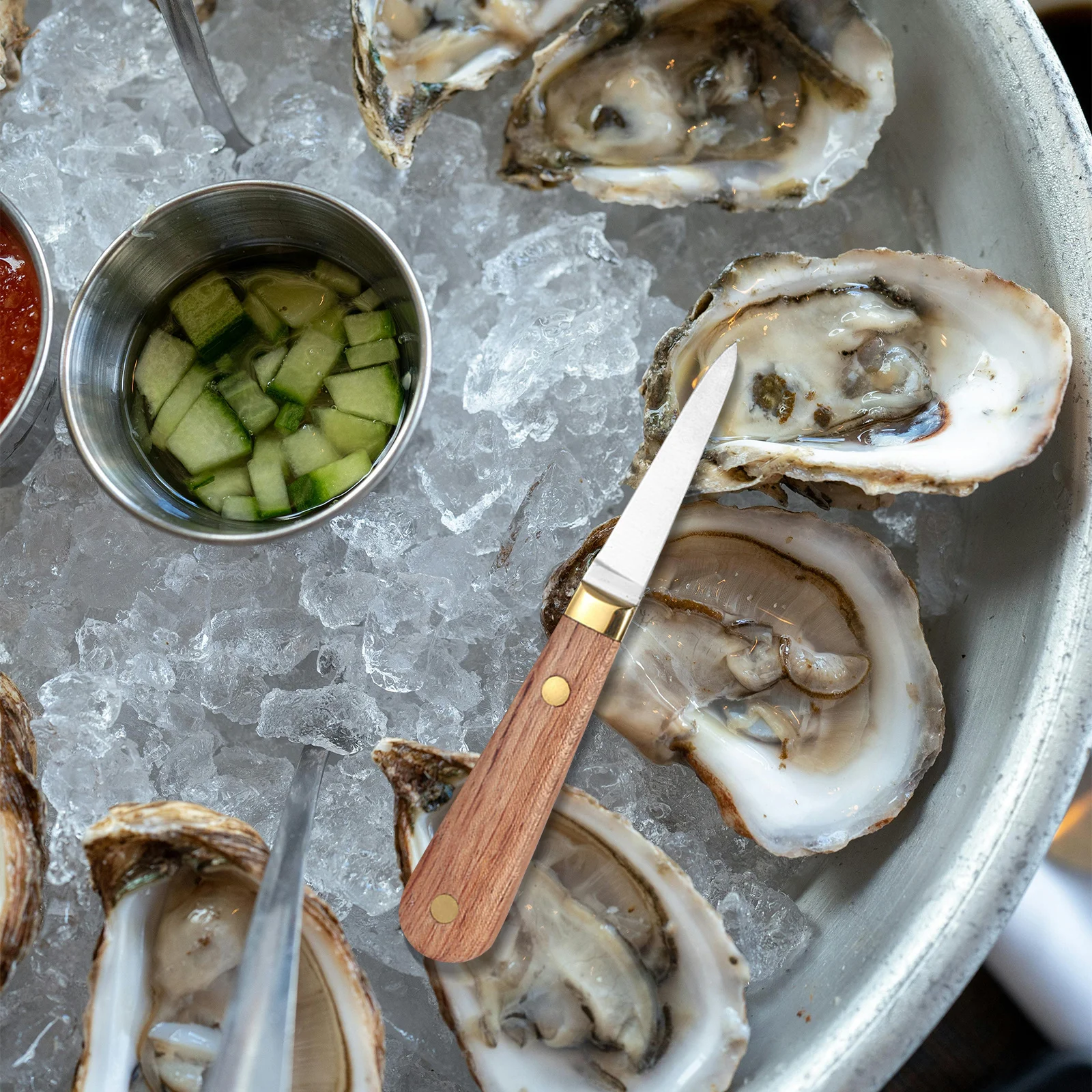 

Handy Portable Oyster Shucker Stainless Steel Shellfish Cutter Wooden Handle Seafood Opening Tool Compact Lightweight Picnic