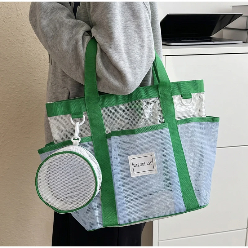 Strand-Schwimmtasche, Trocken-Nass-Trennung, wasserdichte transparente Sporttasche aus Netzstoff für Damen, leichte Handtasche mit großem Fassungsvermögen für Herren – Detail 8