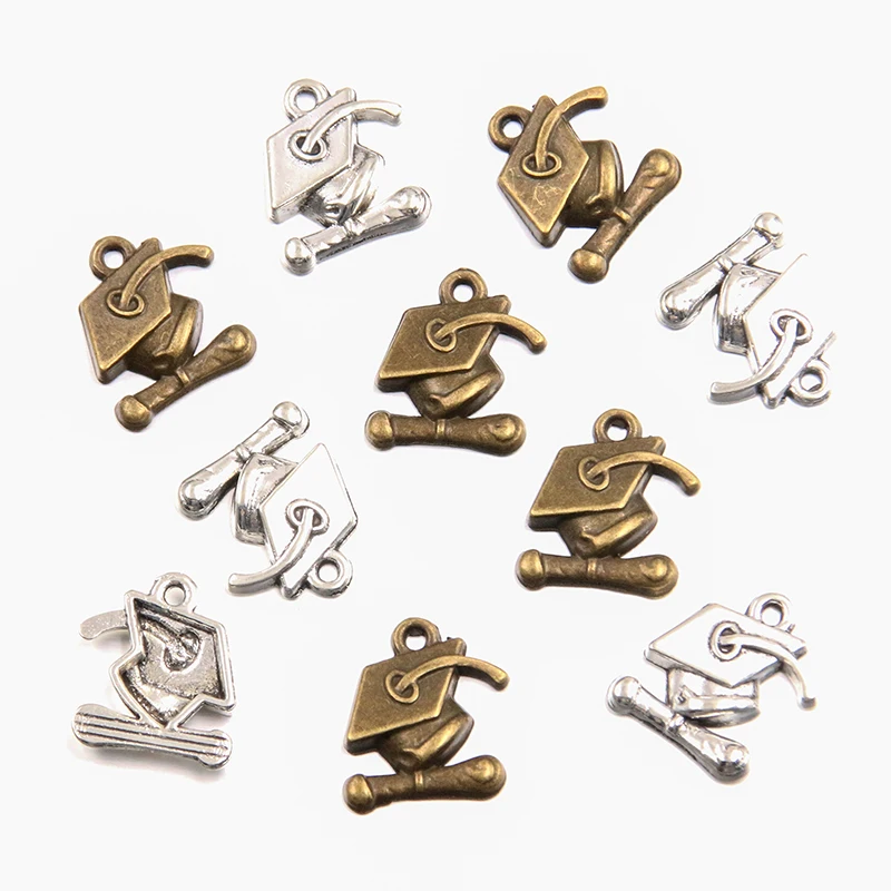 20PCS 17*18mm 2 Color Wholesale Metal Alloy Mortarboard Charms Graduation Season Pendant For Jewelry Making DIY Handmade Craft