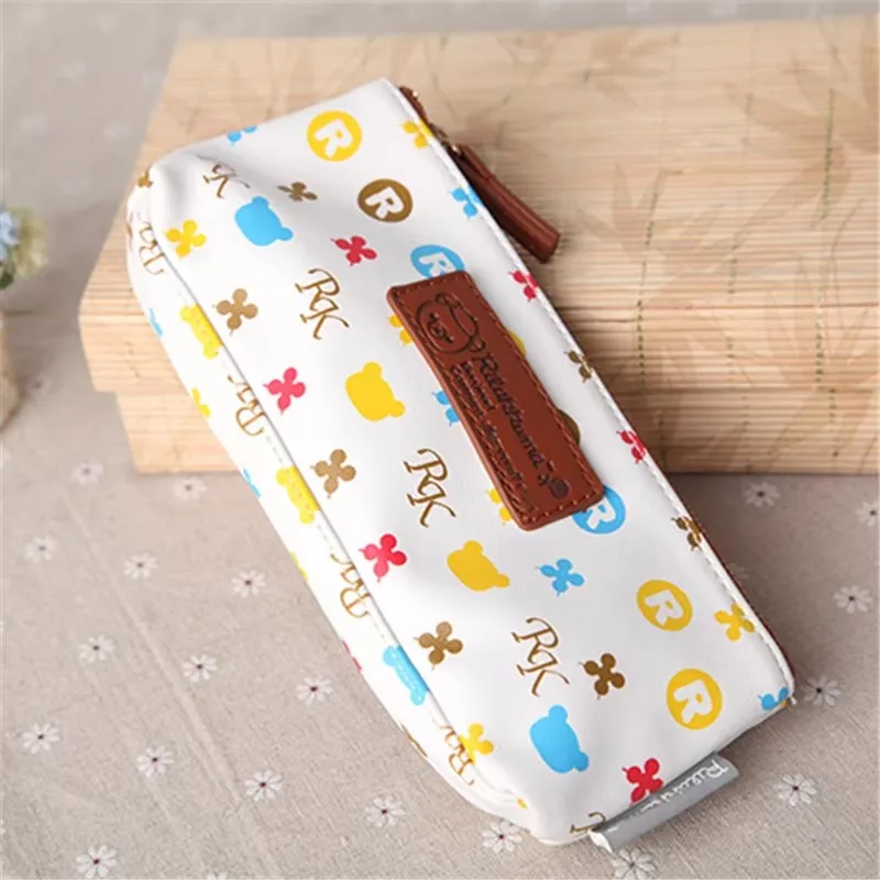 New Cute Rilakkuma Bear Children PU Pencil Bags Case Girls Make up Cosmetic Bag For Women