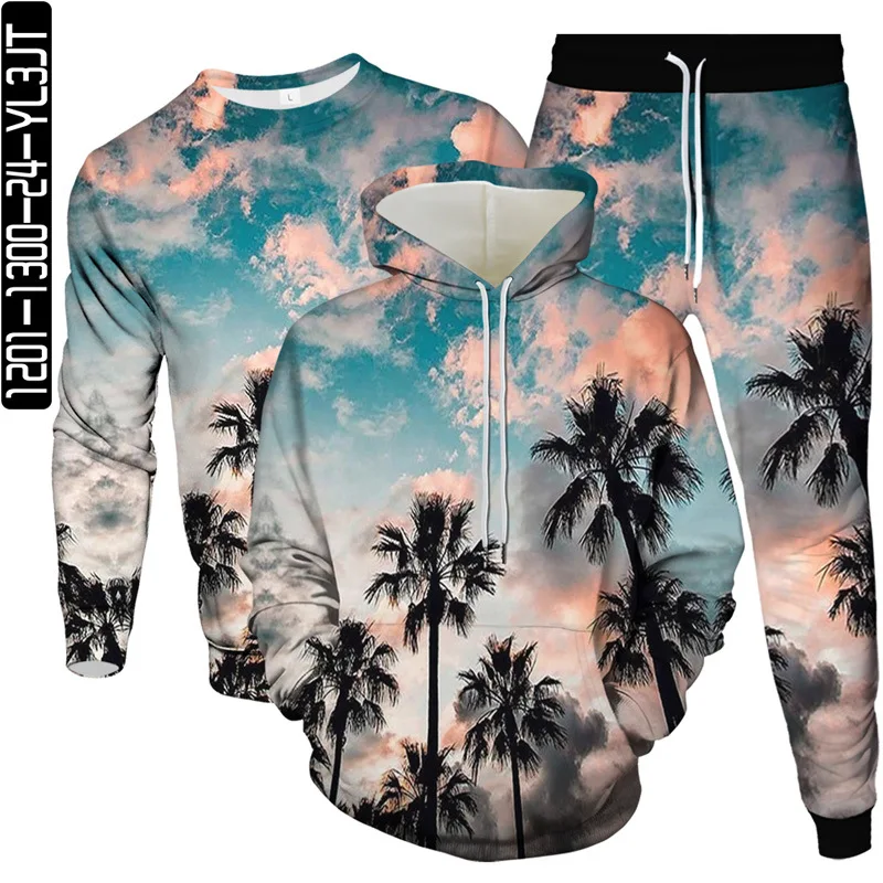 

Men Fashion Tracksuit Forest Tree Sky Cloud Printing Clothing Suit Spring Autumn Women Outdoor Casual Set Hoodie Sweatshirt Pant