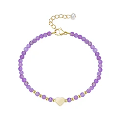 3MM Natural Stone Bracelet With Heart Design  Jewelry for Women Tourmaline Handmade Cheap Items With Gift Amethyst Bangle