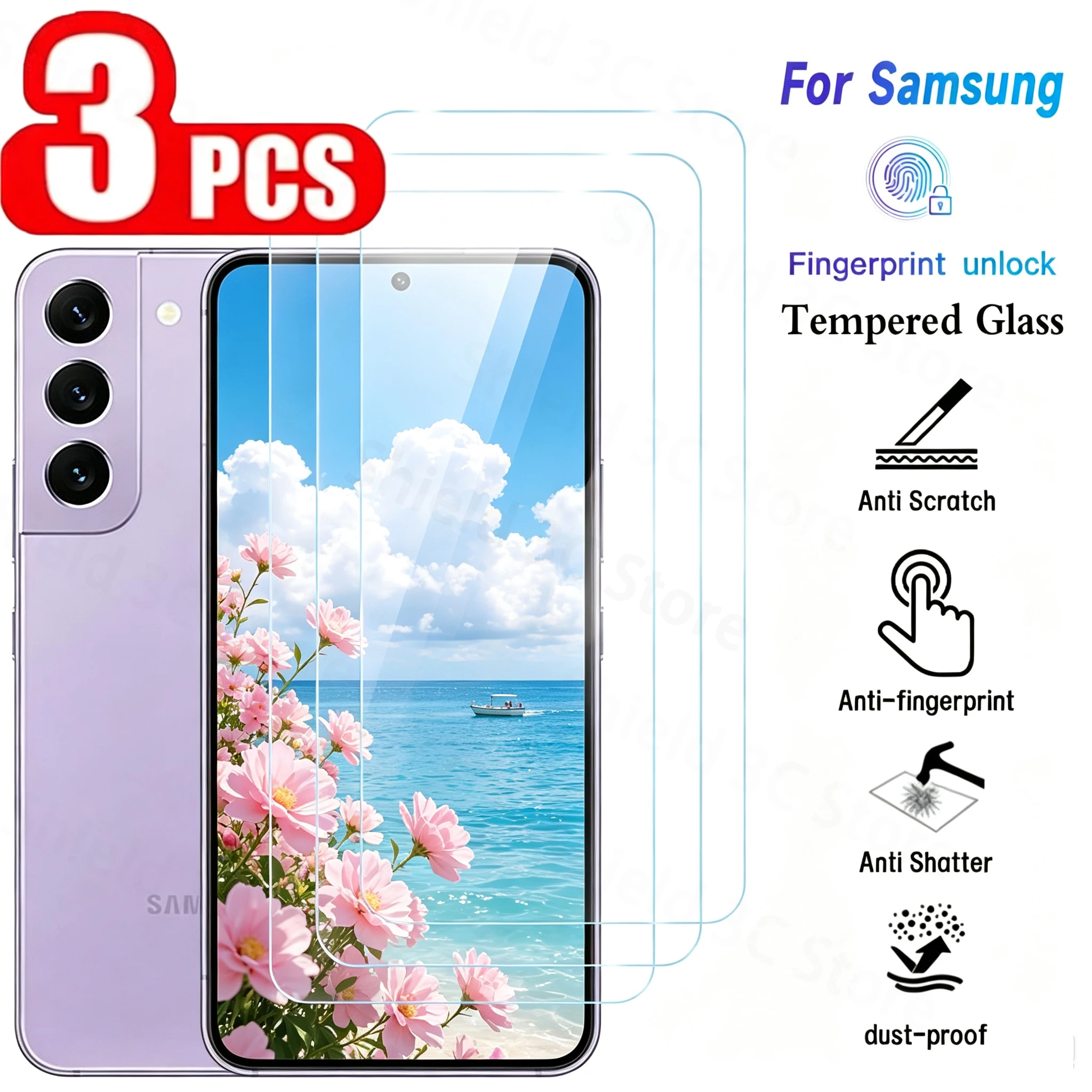 3PCS HD Screen Protector Tempered Glass For Samsung S26 S25 S24 Ultra S23 S22 Plus S25 Edge Fingerprint Unlock Anti-Scratch Film