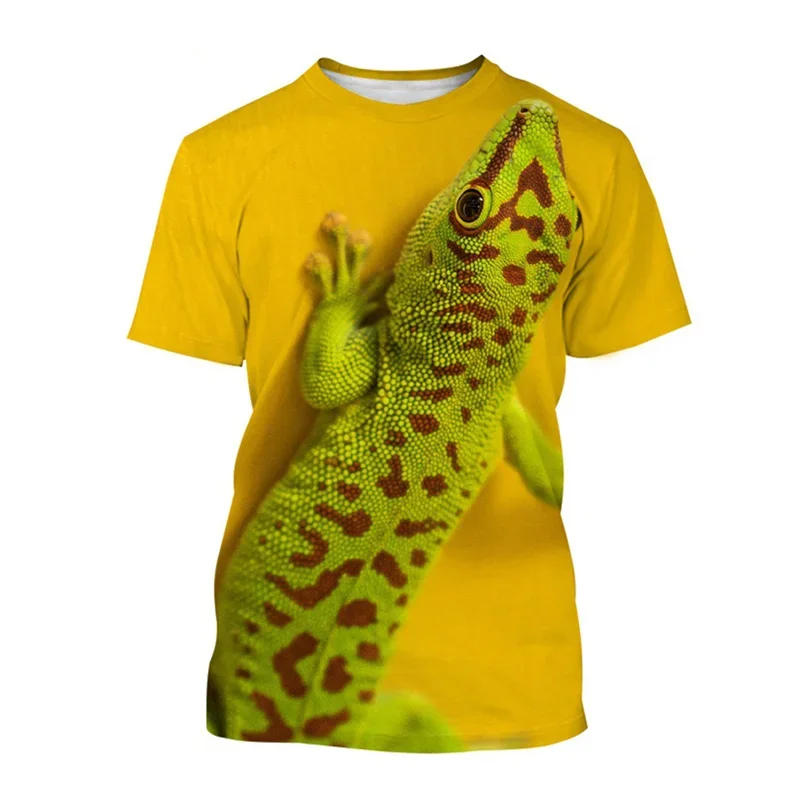 Reptile Gecko 3D Print T Shirt Men Summer Round Neck T-shirt Graphics Short Sleeve Oversized Pullover Fashion Tee Tops Clothing