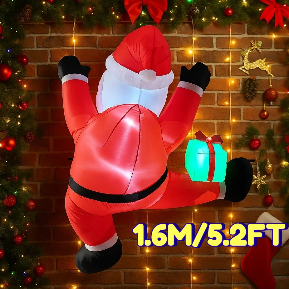 1.6M/5.2FT 크리스마스 장식품 풍선 장난감 산타클로스 벽타기 집 마당 장식 LED 장식 크리스마스 파티 장난감