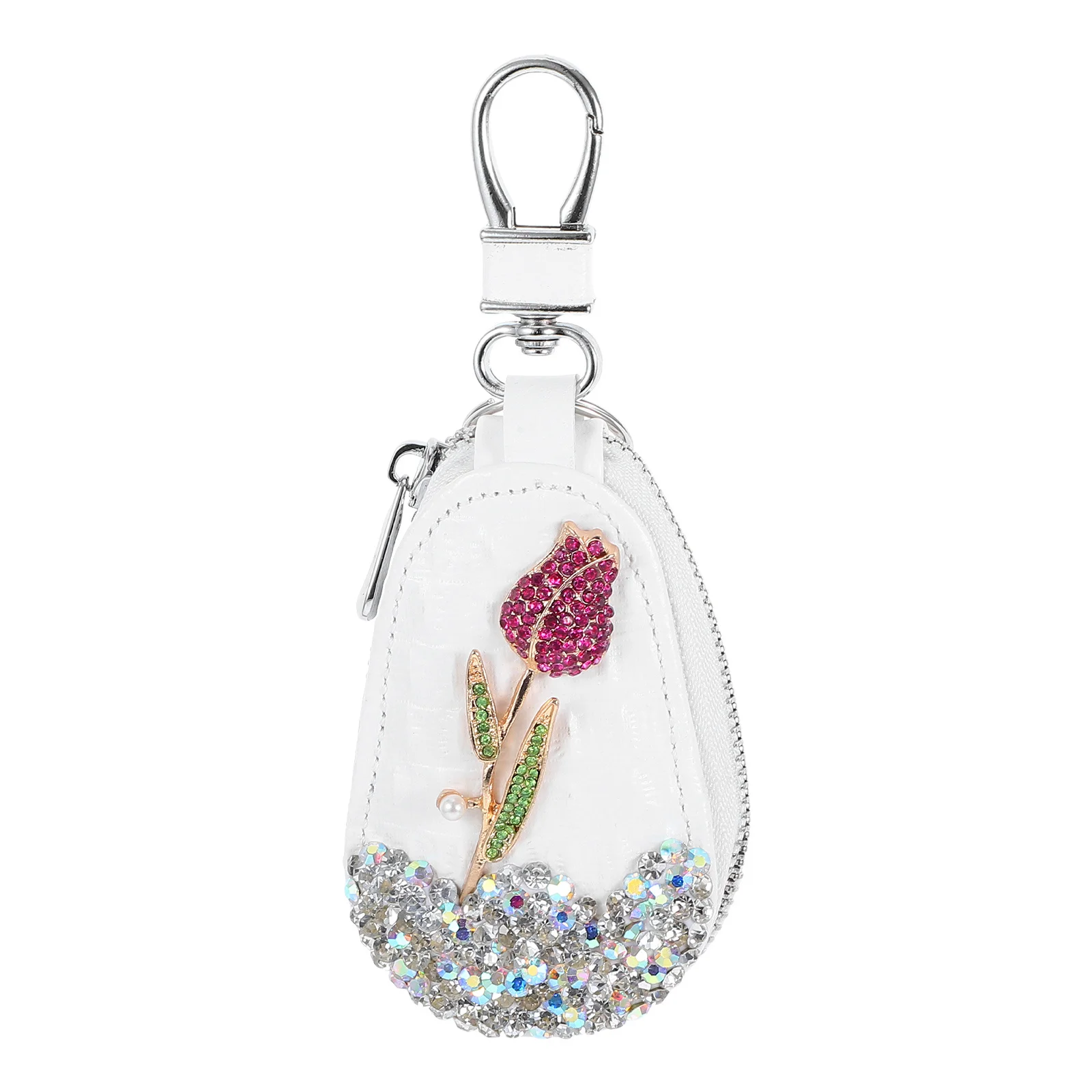 

Rhinestones Bling Rose Car Key Bag Fob Protector Holder Pouch Portable Keychain Case Car Remote Cover Keychain Case