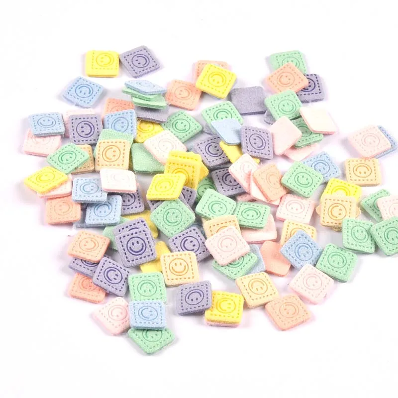 50Pcs Smile Cube Fiber Leather Labels Embossed Tags DIY Flag Label For Garment Sewing Accessories 12mm cp3529