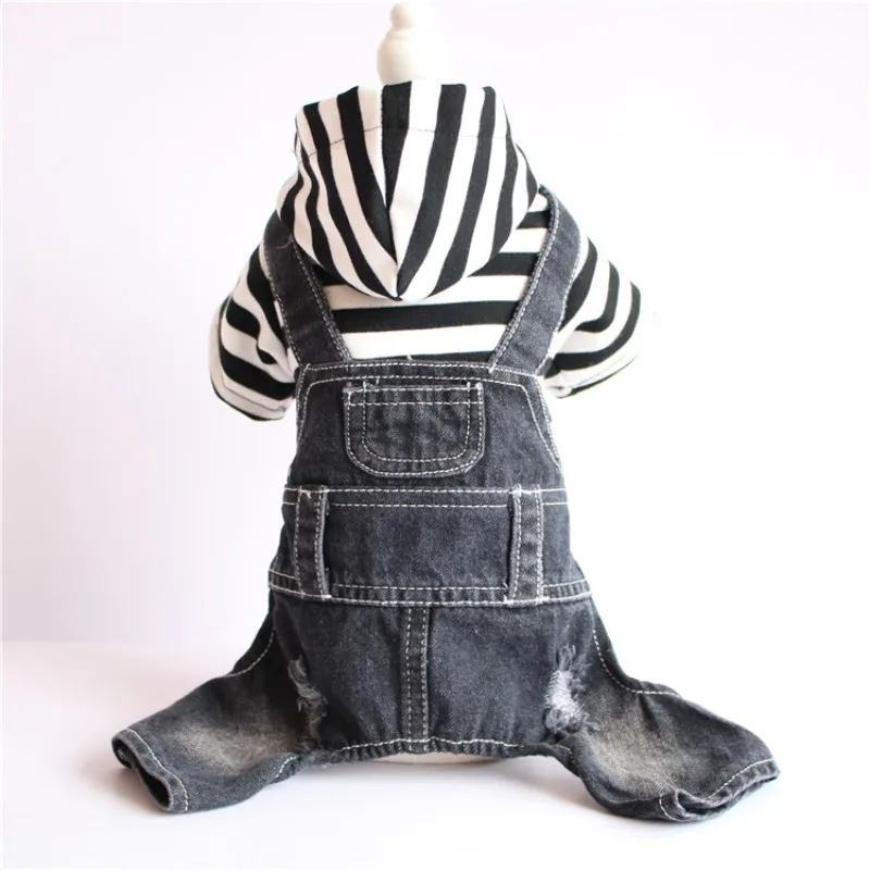 

Pet Clothing Spring/summer Teddy Bear Dog Striped Four Legged Denim Jumpsuit Puppy Clothes Customizable